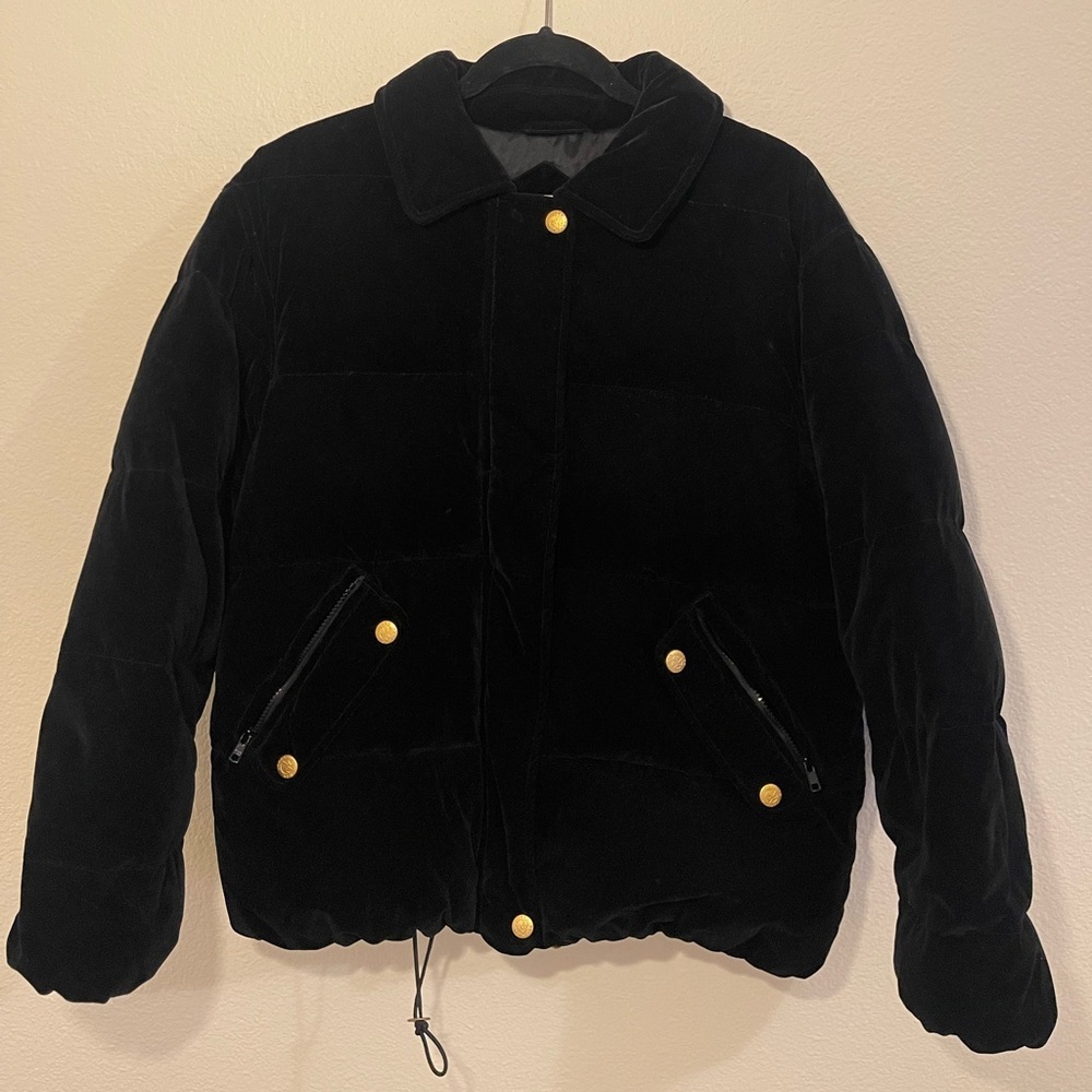 Vintage Jones New York Black Velour Puffer Coat